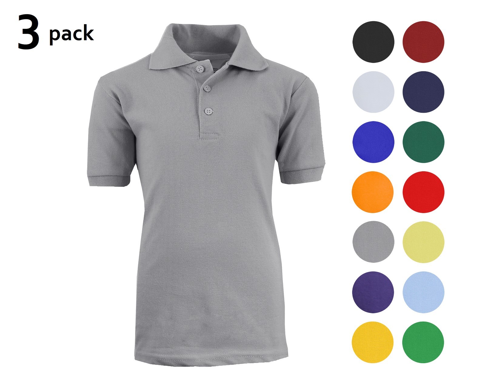 3 Pack School Uniform Polo for Boys Choose Shirts Color – Sizes 4-20 NWT