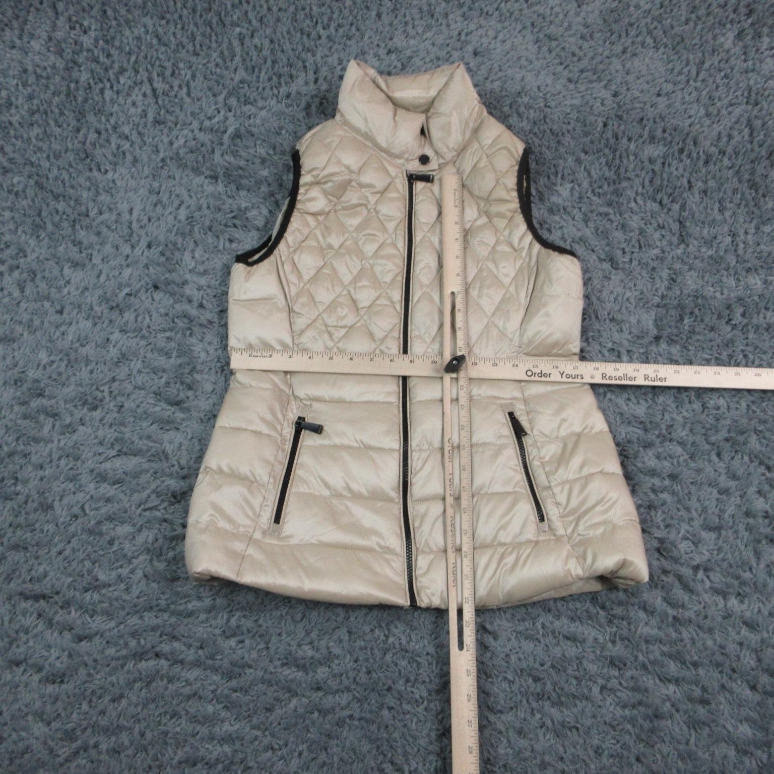 Philosophy Vest Womens M Beige Quilted Lined Insulated Pockets Zip Collared NWT