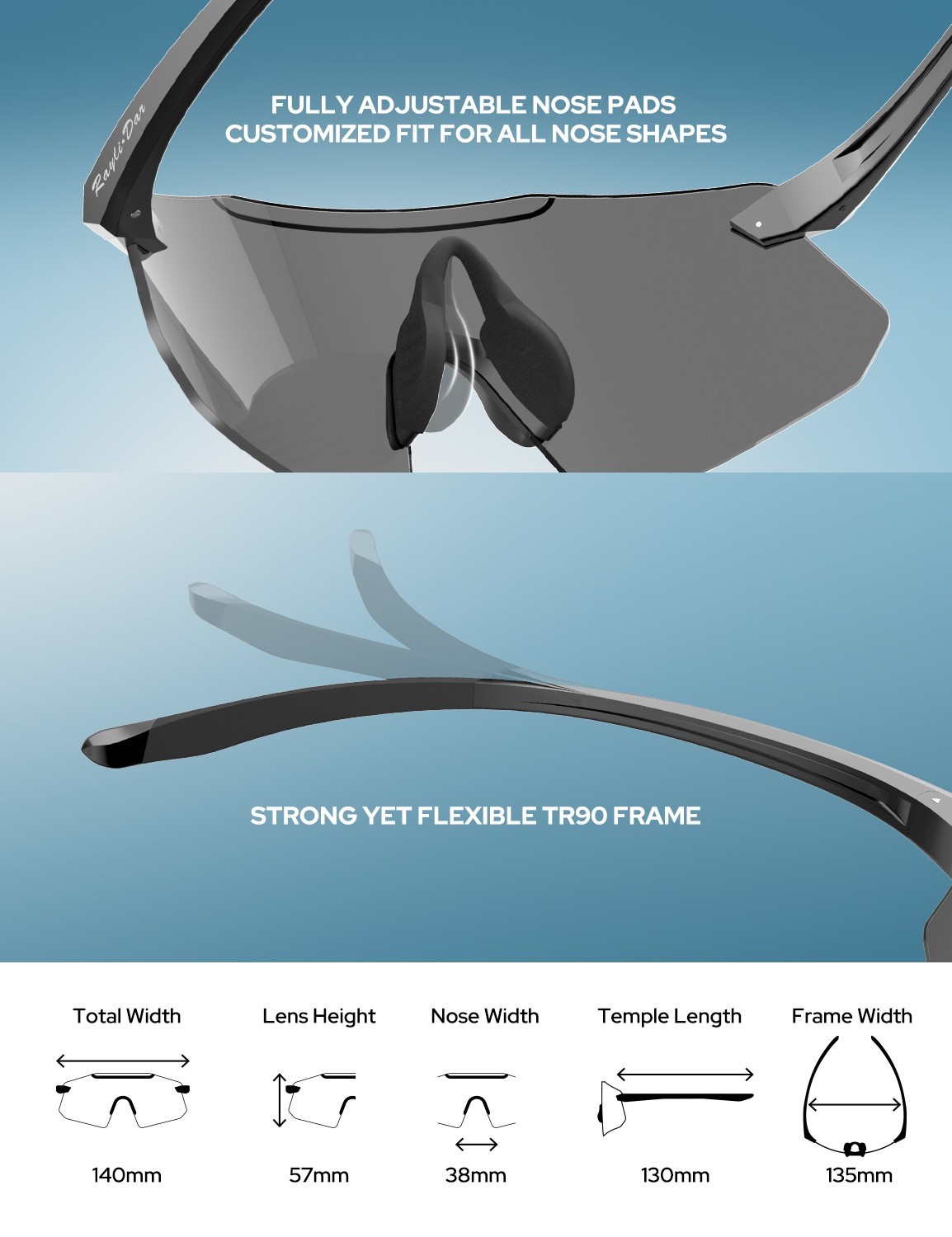 Rayli.Dar Polarized Sports Sunglasses for Men & Women UV400 TAC HD Lenses, Ultra
