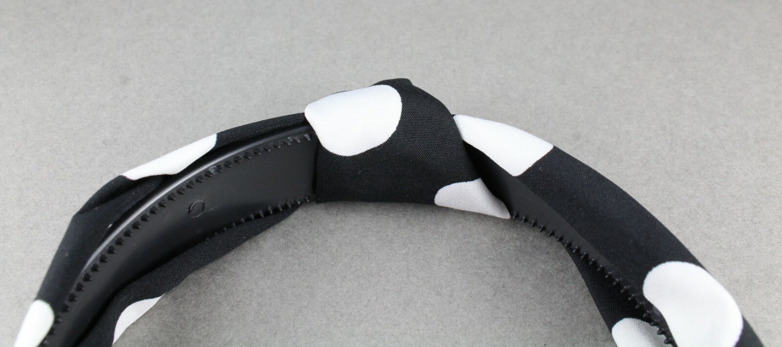 Black White polka dot turban knot headband fabric covered grip teeth dots