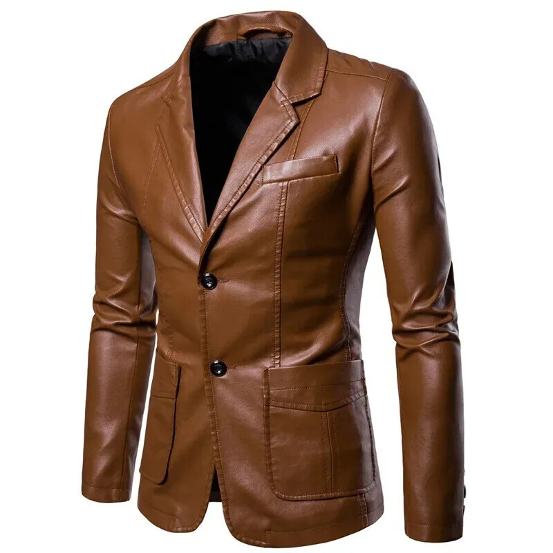 Authentic Men’s Genuine Soft Lambskin Pure Leather Blazer Two Button Coat Blazer