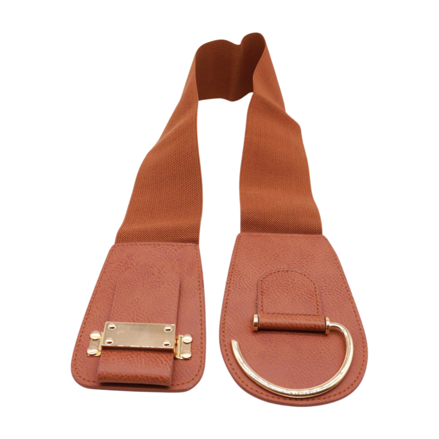 Women Hip High Waist Hook Buckle Chocolate Brown Color Elastic Band Belt M L