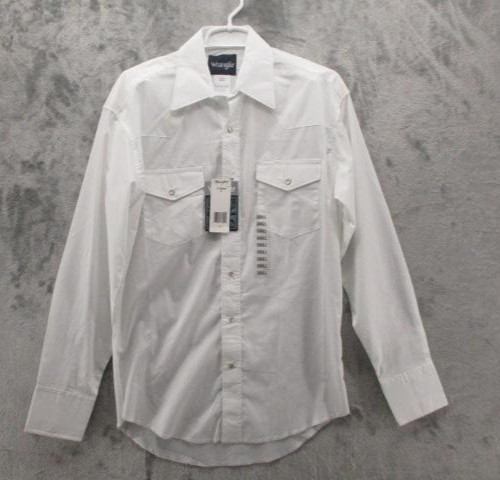 NEW Wrangler Shirt Mens Small White Long Sleeve Western Pearl Snap Classic Fit