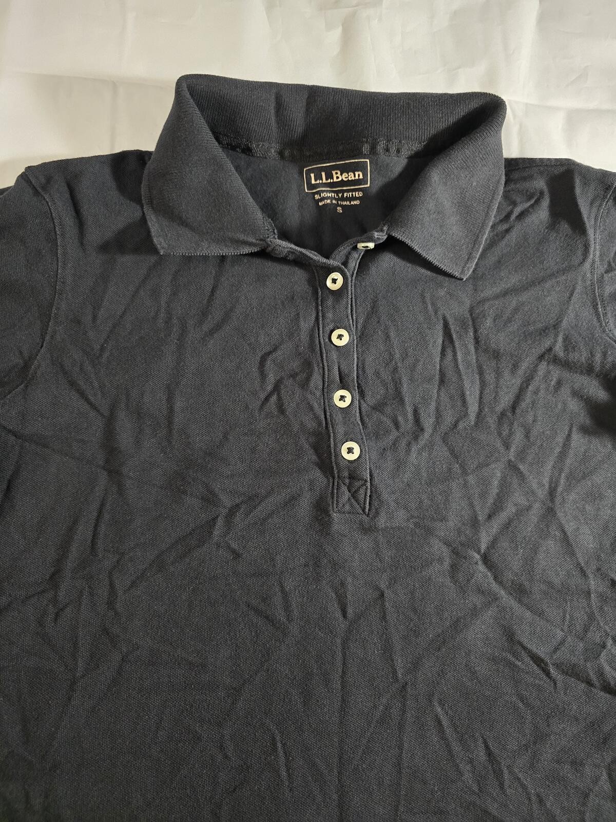 LL Bean Womens Short Sleeve Polo Shirt Black Slightly Fitted Pique Size S