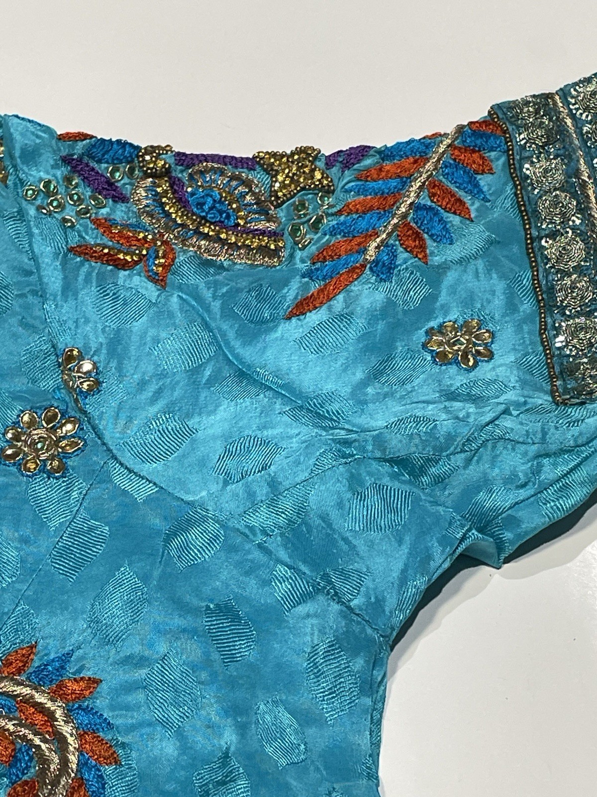 Heavy Embellished Punjabi Kurti Aqua Blue Zardozi Stone Tunic Kameez 19×30