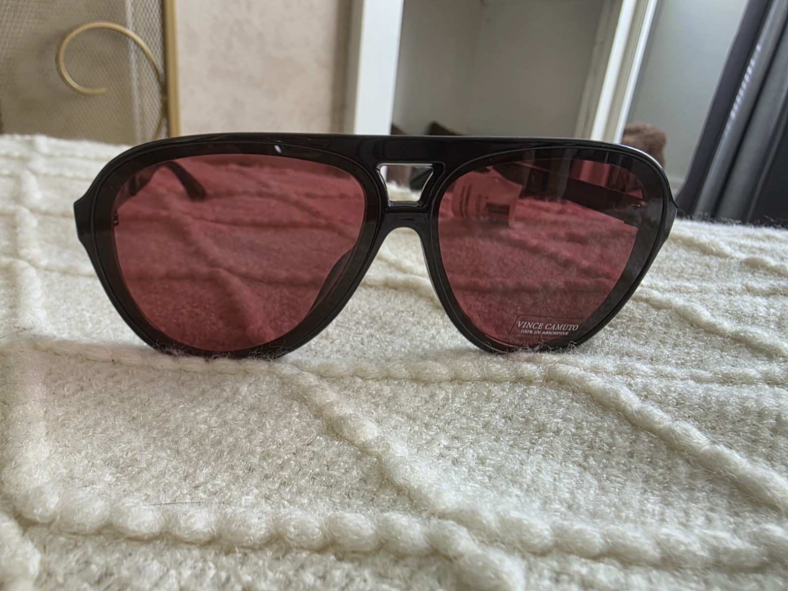 Vince Camuto Women’s Aviator Sunglasses Black Plastic Frame Red Tinted Lens