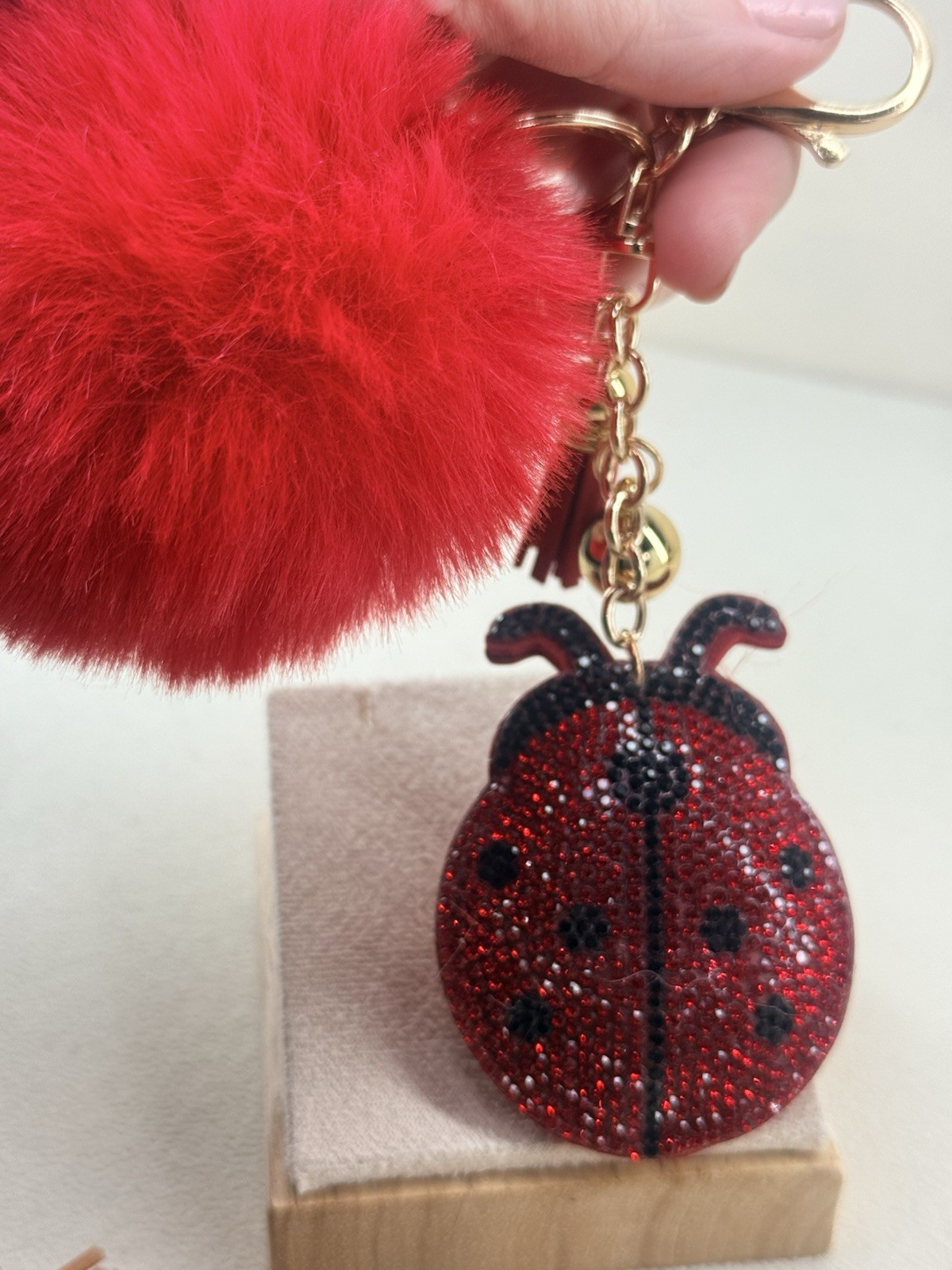 7PC Keychain Bundle Bear Cherry Apple Ladybug Octopus Boot Perfume Pom Pom