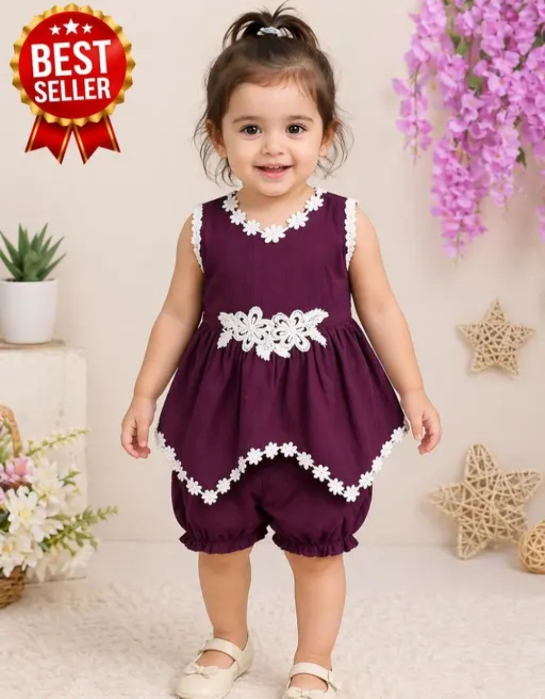 Baby Girls Floral Lace Party Co-Ord Set – Sleeveless Top & Bloomers