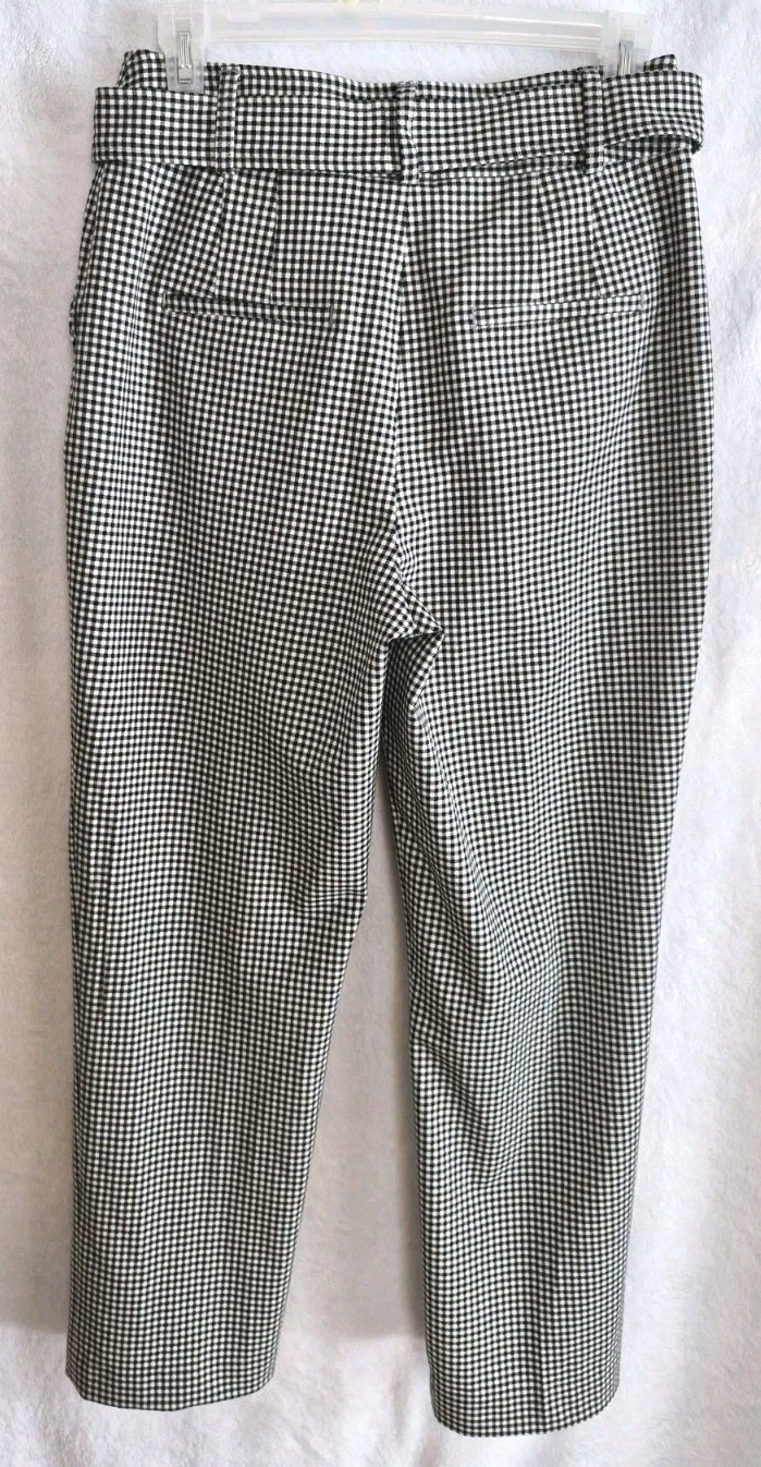 Joie Women’s Black White Checker Pants Size 4 Belted Tie Career Trouser Pockets