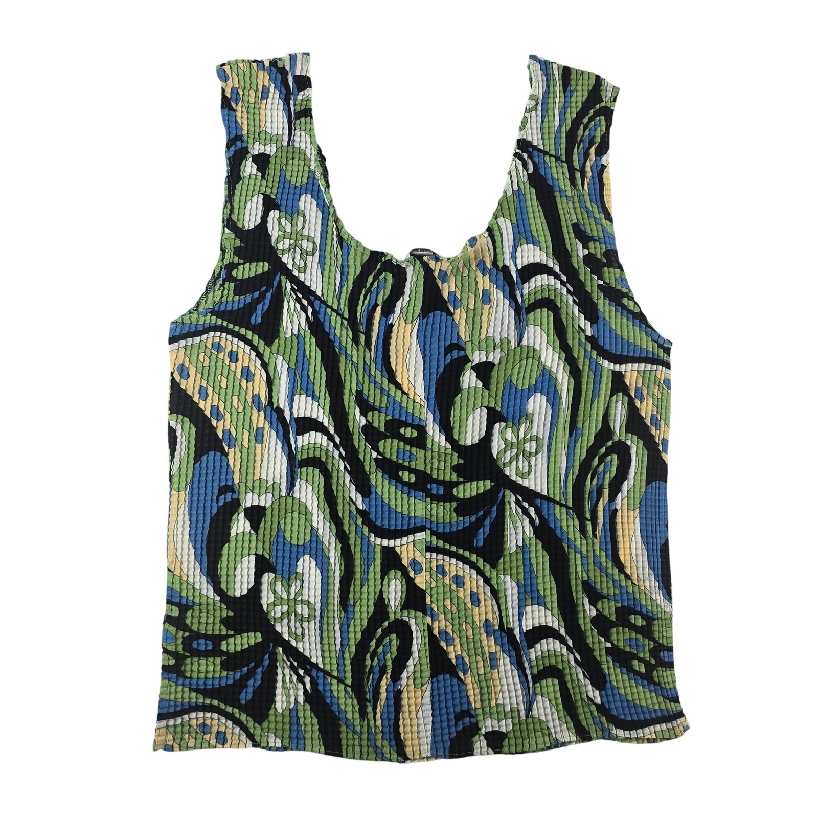 Dressbarn Woman Popcorn Texture Tank Top Women 18/20 Green Blue Abstract Paisley