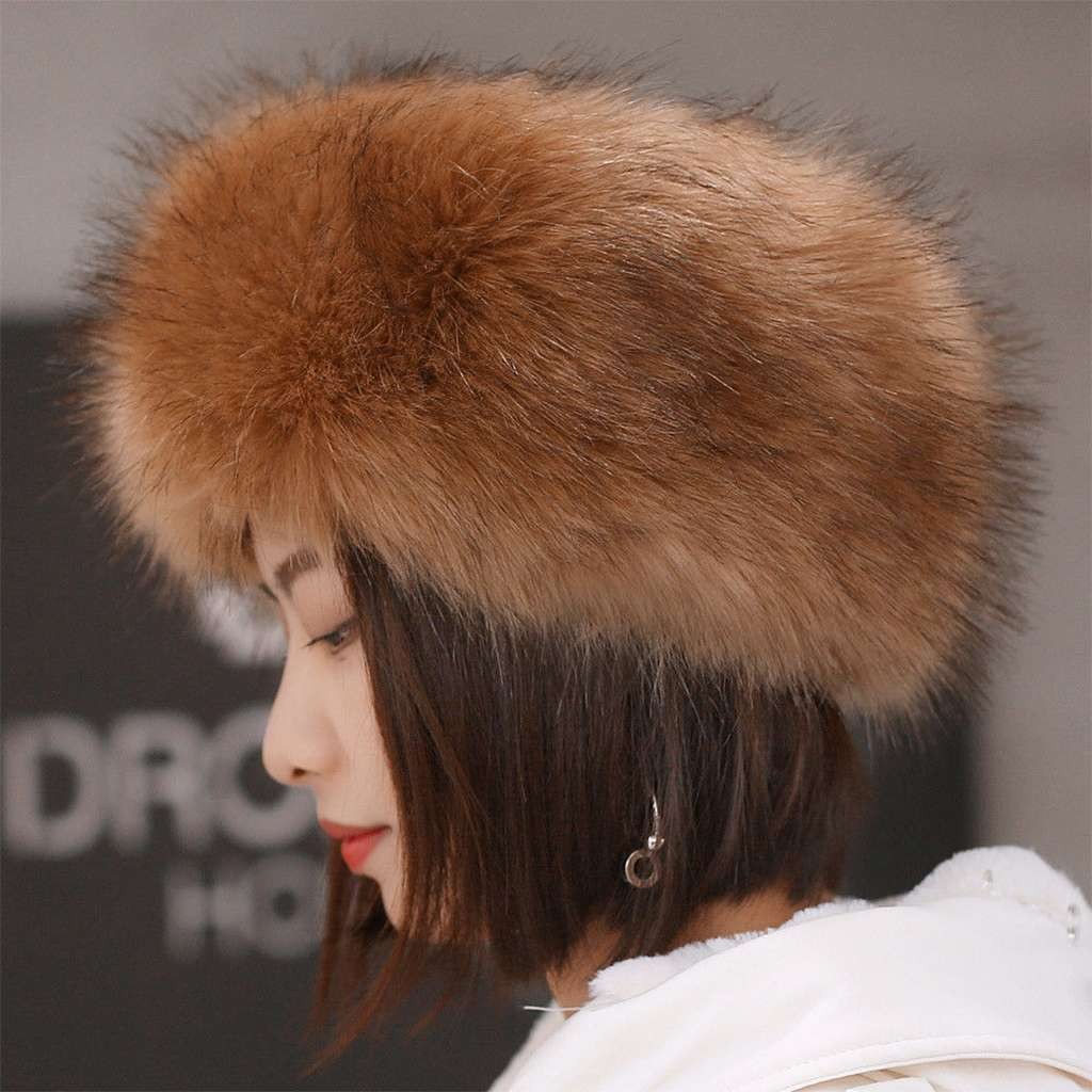 Women Russian Fluffy Faux Fur Headband Hat ladies Winter Ear Flap Ski Cap Warm