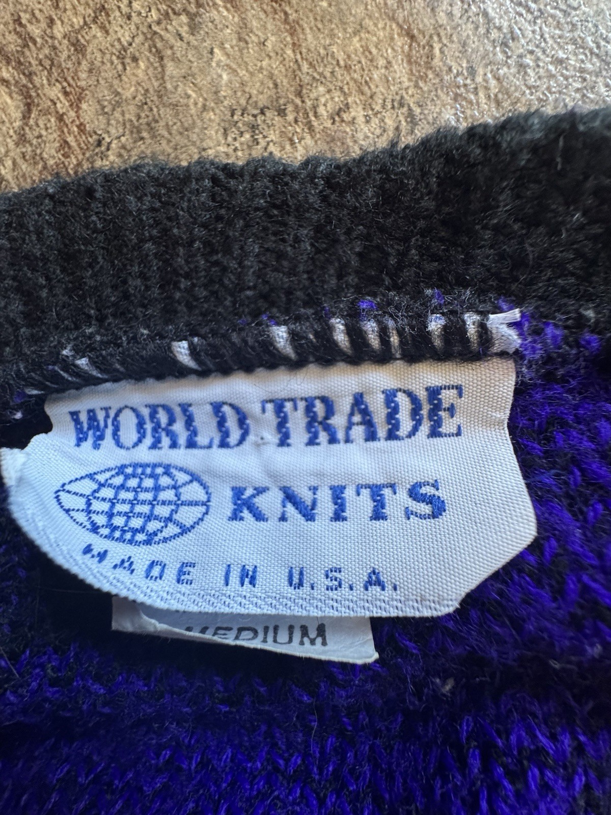 vintage 80s 90s World Trade Knits Black/Purple Abstract Sweater Chunky Knit SZ M