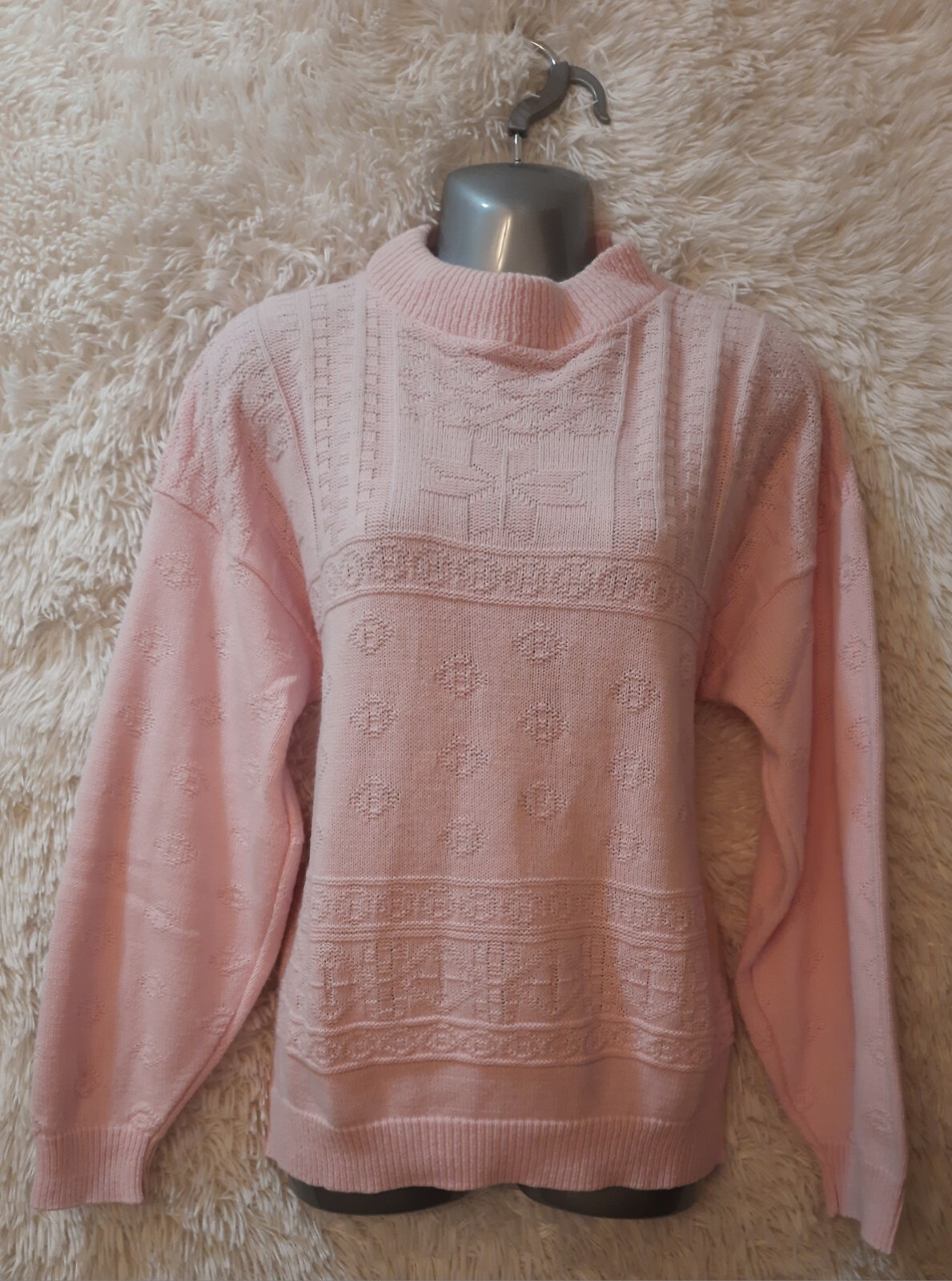 Vintage World Trade Knits Sweater Women Small Pink Long Sleeve Mock Neck Oversz