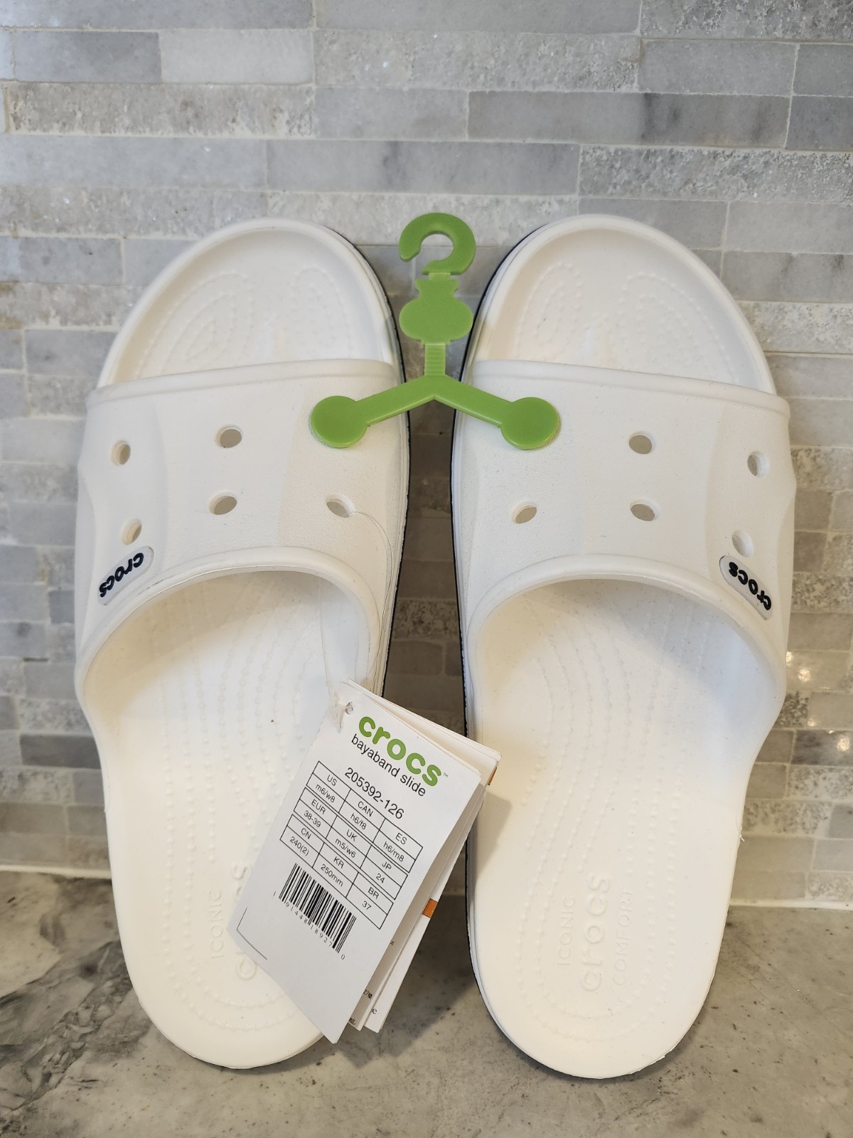 Crocs Women’s Bayaband Slide Sandal Size 8 White With Navy NWT Iconic Comfort