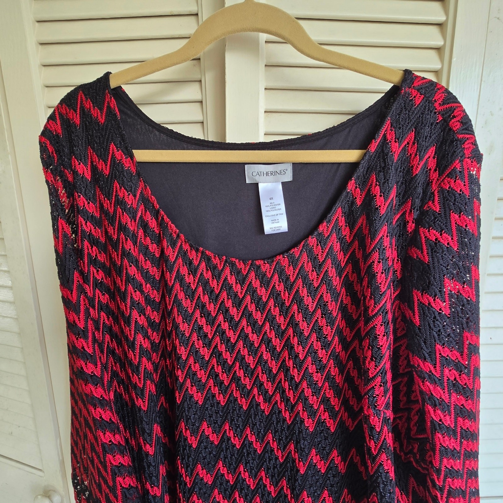 Catherines Dress Red Black Chevron 4X Fully Lined Except 3/4 Sleeves