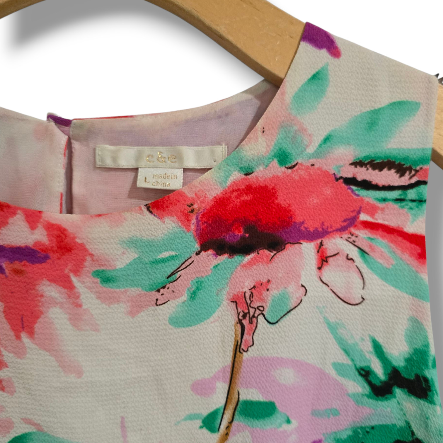 C&E Women’s Multicolor Floral Layered Blouse Large Polyester Spandex Blend