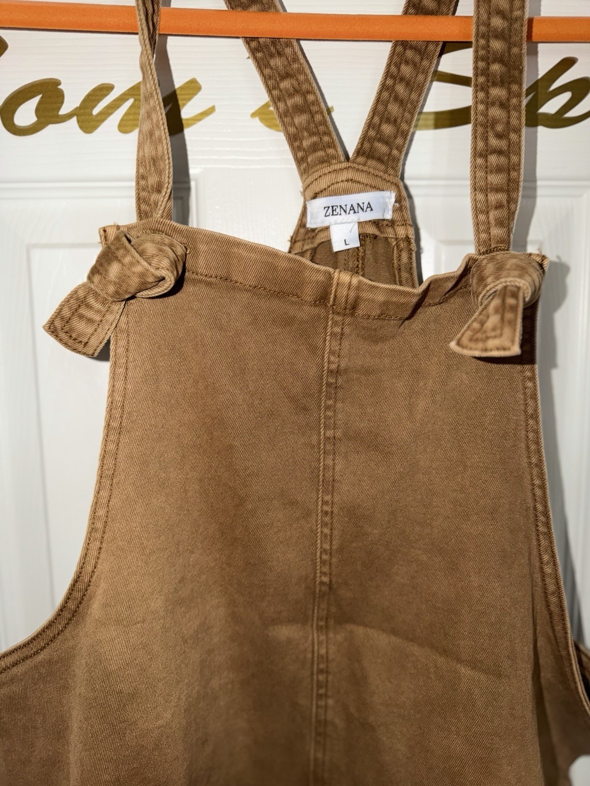 ZENANA Womens brown Wash Denim Tie Strap Shortalls Romper Size L