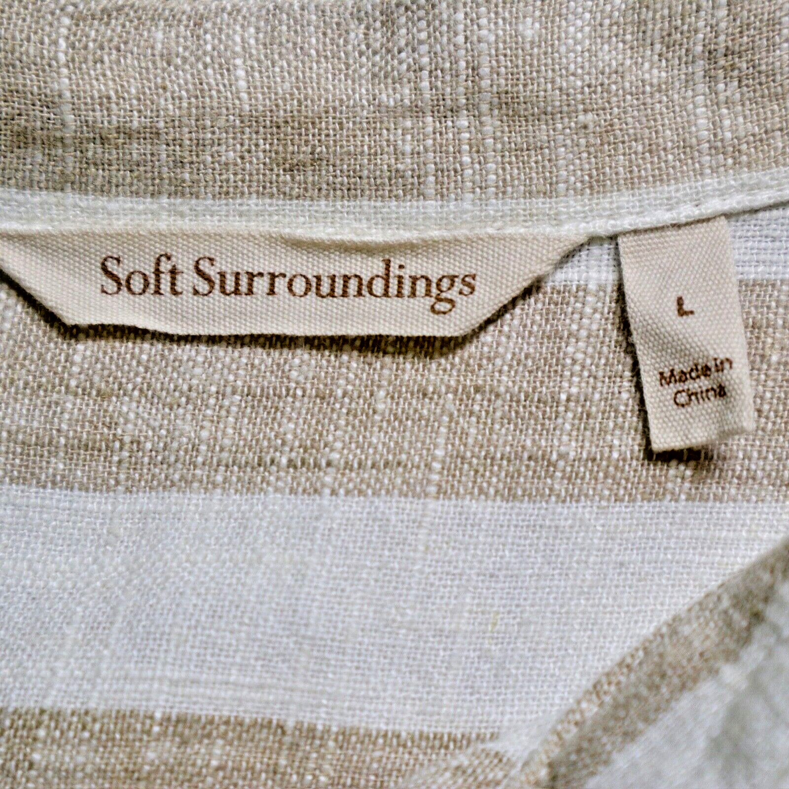 Soft Surroundings Size L Camina Linen Blend Tunic Stripe Cream Brown