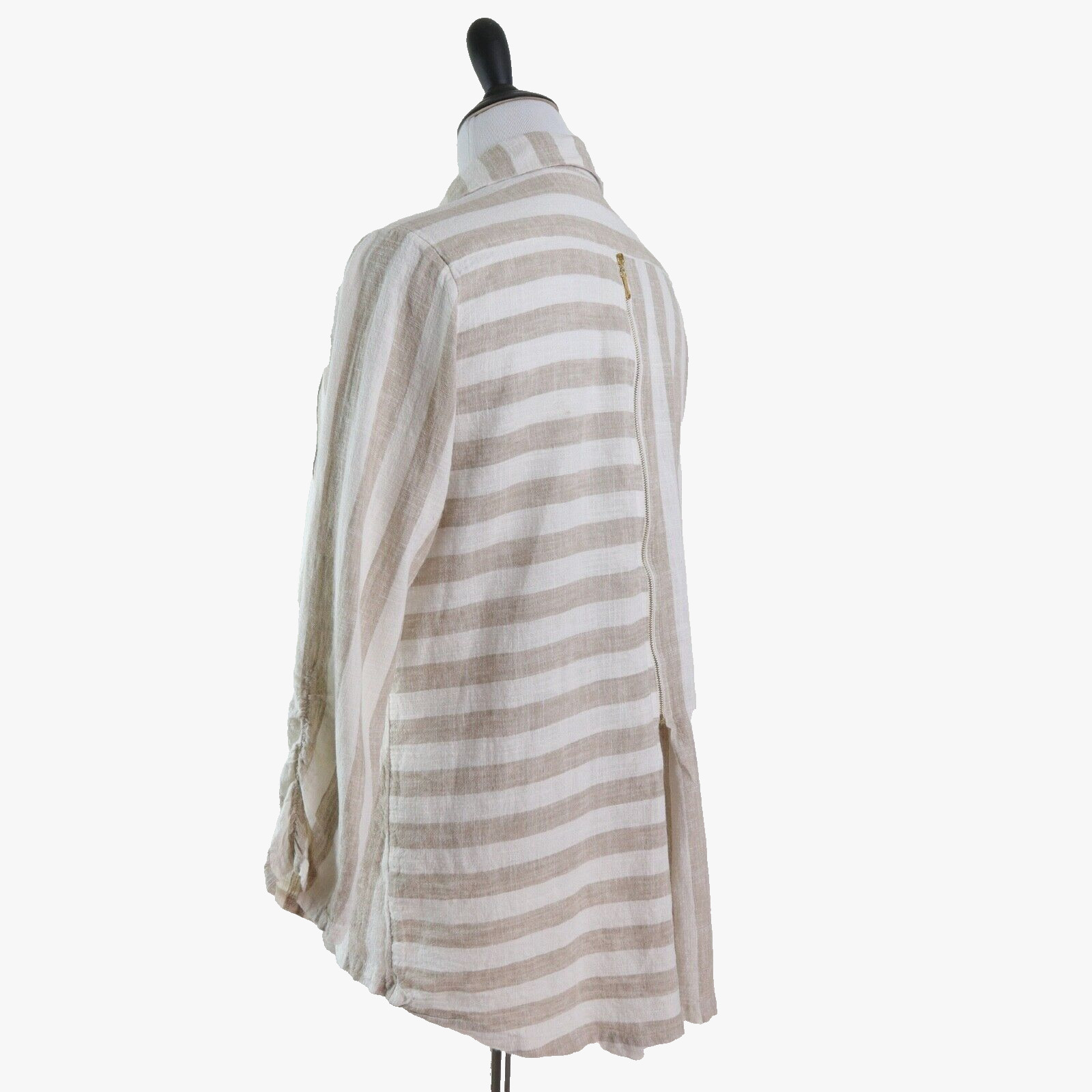 Soft Surroundings Size L Camina Linen Blend Tunic Stripe Cream Brown