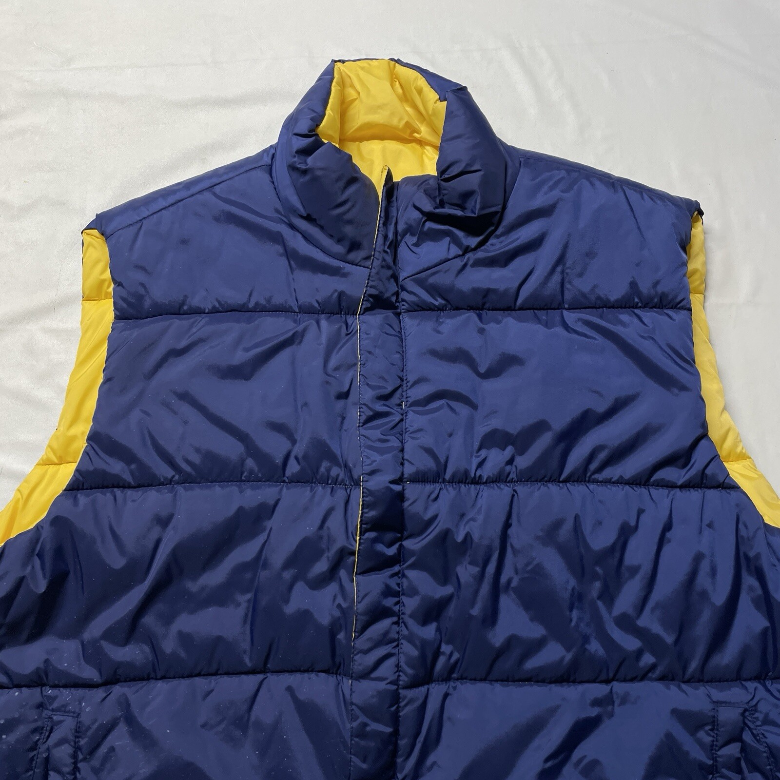Vintage Puffer Jacket Vest Men’s XL Blue Yellow Zip Quilted Hipster Streetwear