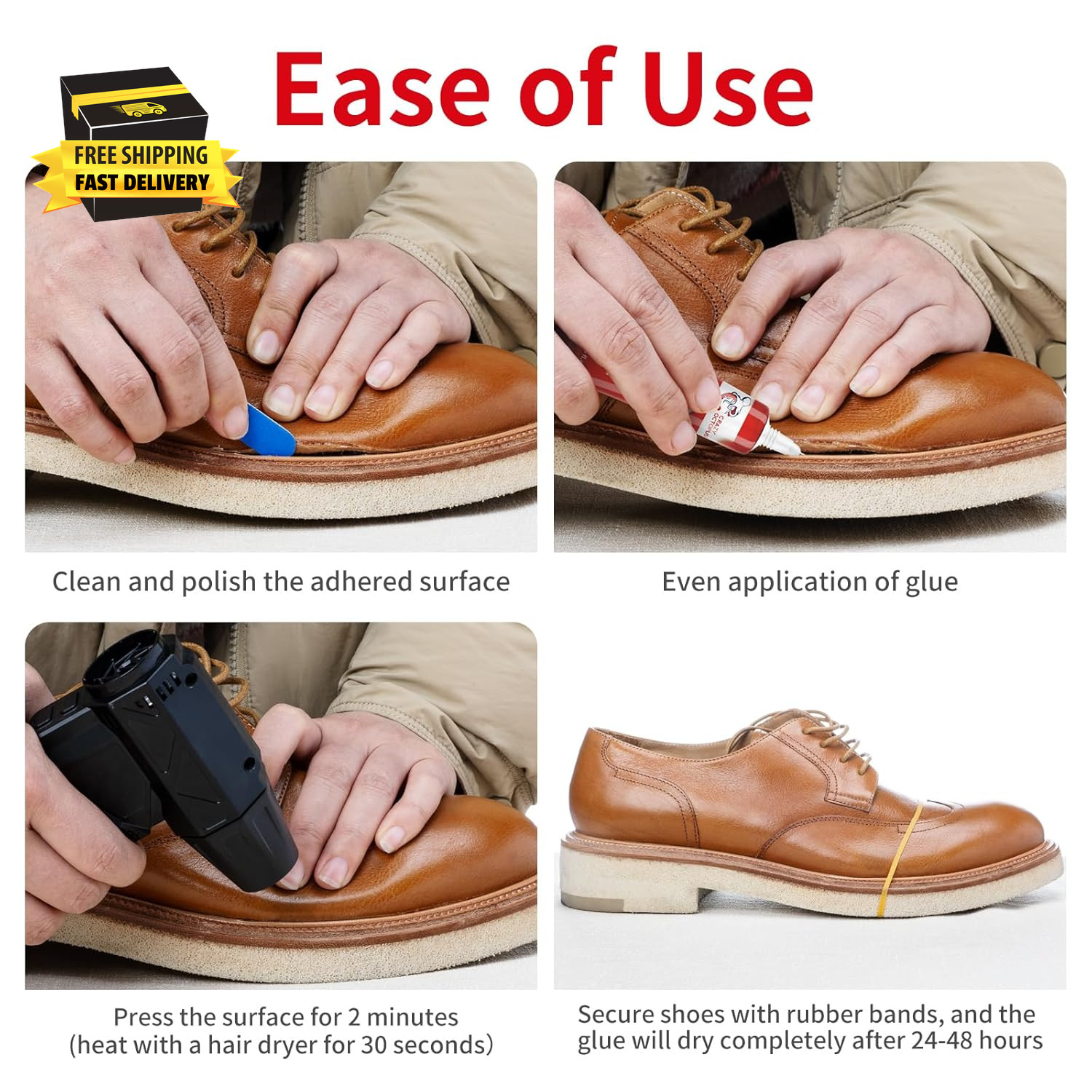 Shoe Glue, Strong, Clear Shoe Repair Glue for Sneakers, Boots, Handbags, Soles,