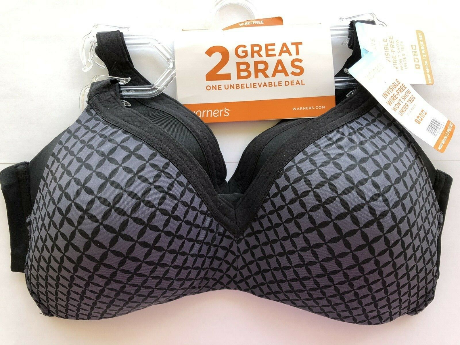 Warners Wirefree Bras T-Shirt Lined Seamless Cups Set of 2 Style 4011 Retail $60