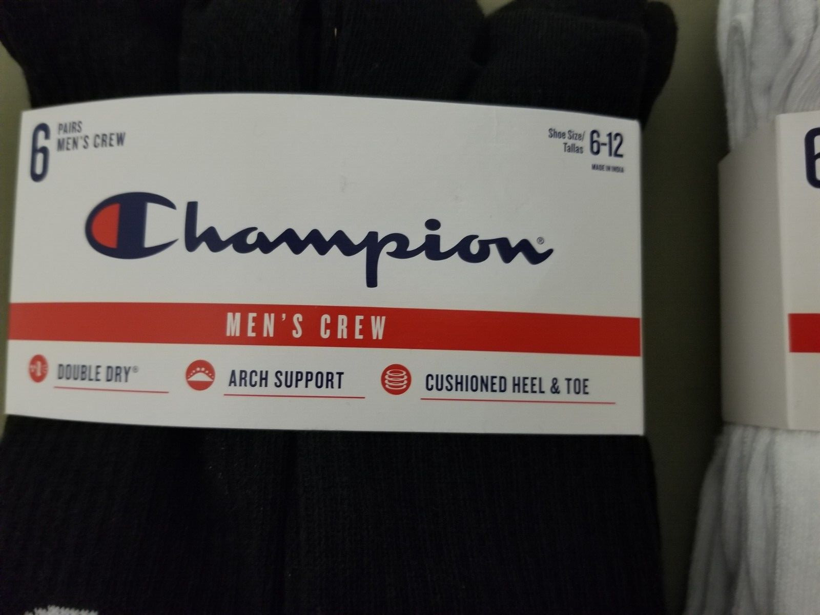 New Mens Champion Athletic Wear 6 Pair Crew Socks. 2 Colors To Choose.
