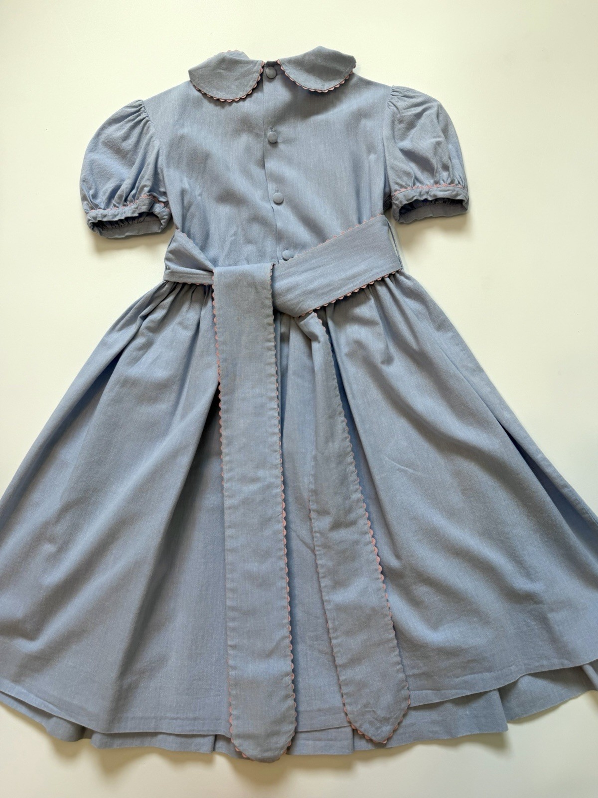 Vintage Bois de Rose Smocked Blue Dress Peter Pan Collar Size 7 Girls