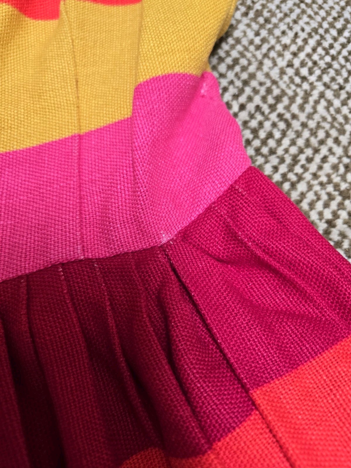 RARE Vtg Parade New York Orange Fuschia Yellow Striped Fit Flare Dress 50s sz XS