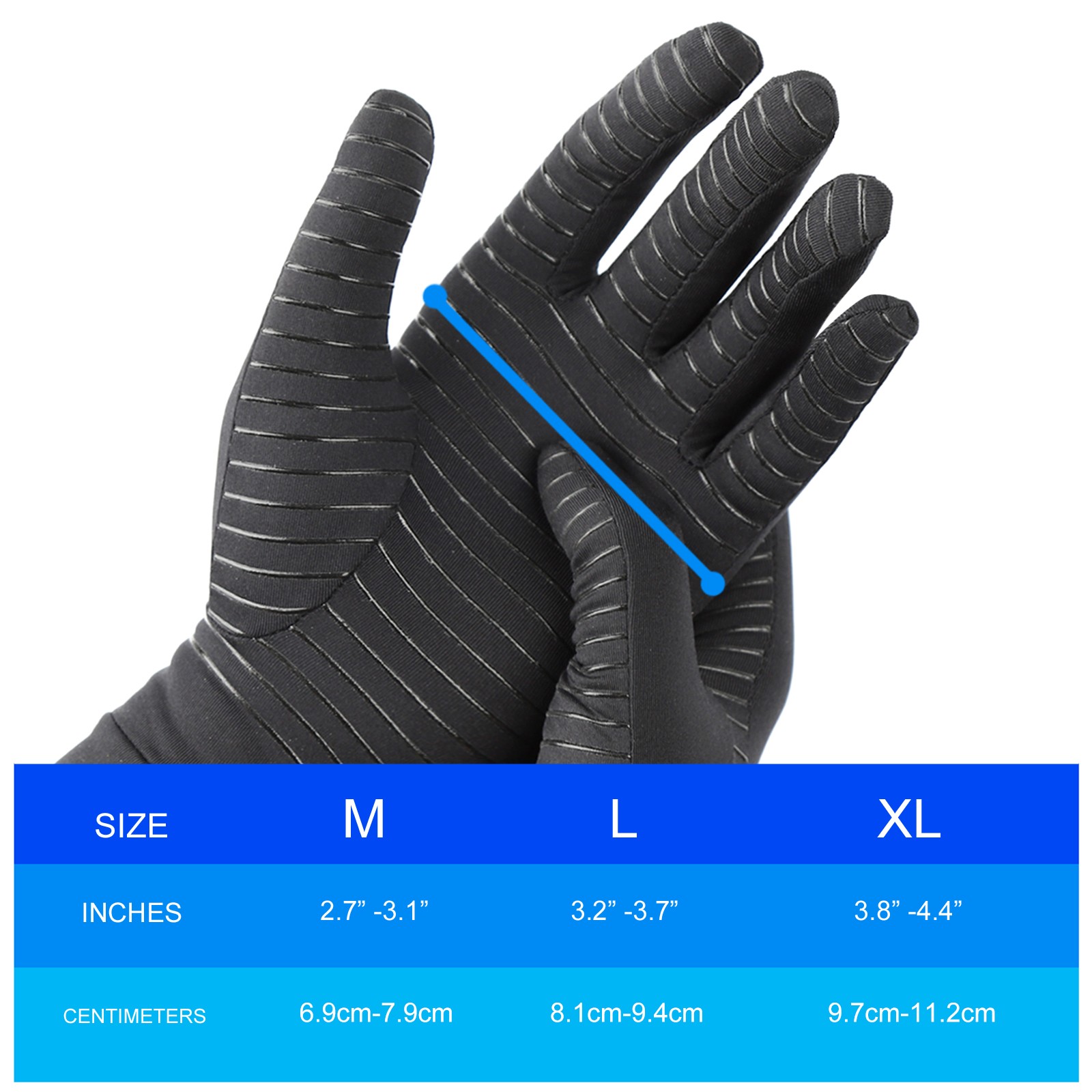 2 Pairs Copper Compression Gloves Finger Support Anti Arthritis Hand Pain Relief