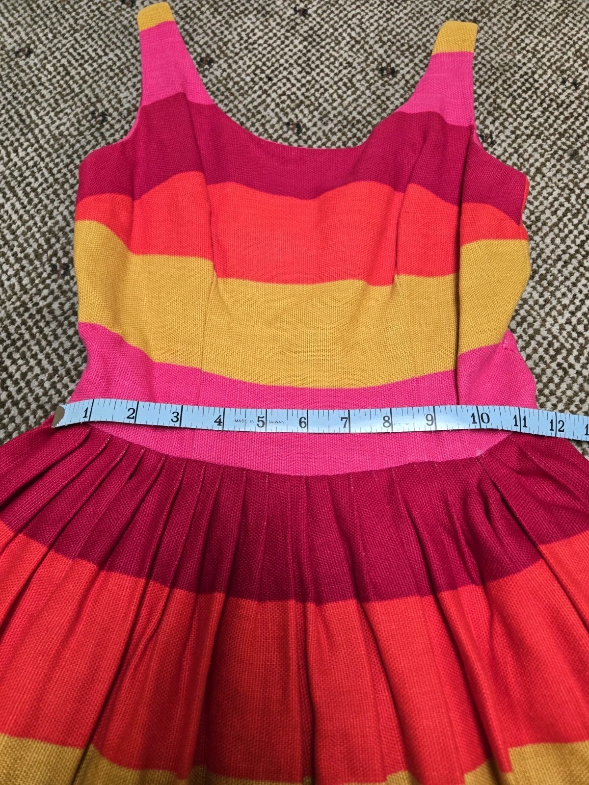 RARE Vtg Parade New York Orange Fuschia Yellow Striped Fit Flare Dress 50s sz XS
