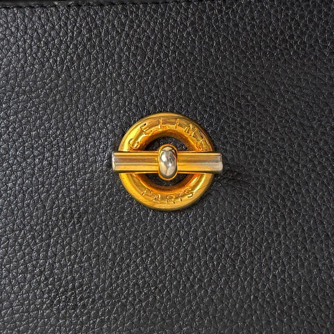 CELINE All Leather Black Vintage Tote Bag with Circle Turn Lock Authentic