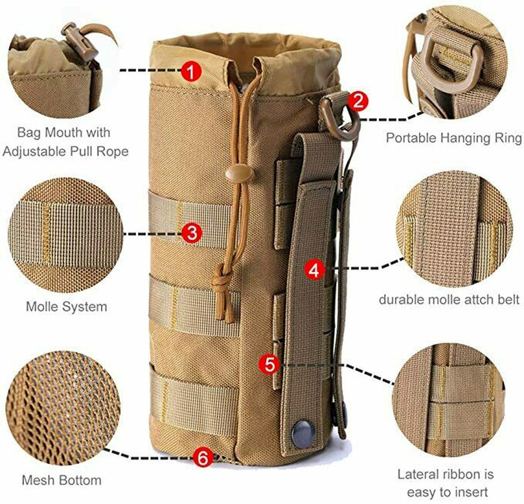 Outdoor Tactical Molle Water Bottle Bag Military Hiking Belt Holder Kettle Pouch