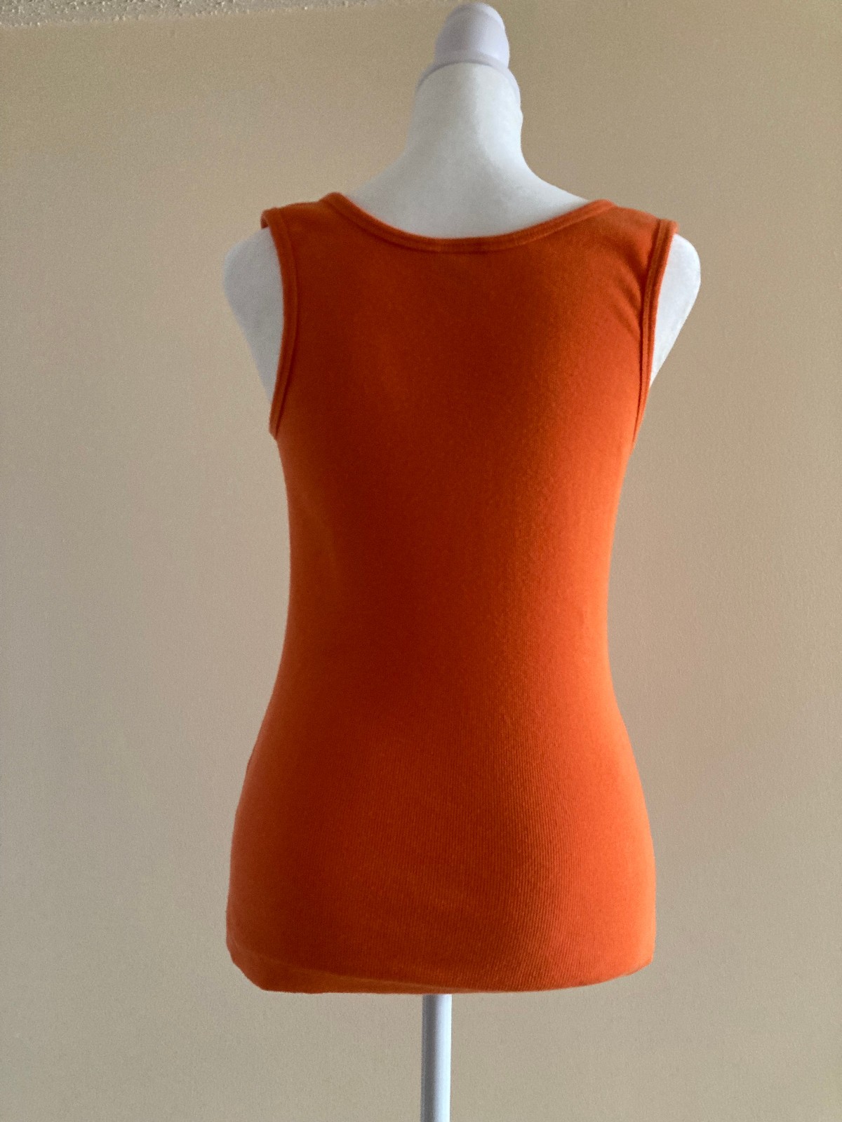 Vtg Orange Ribbed Cotton Sleeveless Tank Top Crew Neck Slim Fit Embellished Sz M
