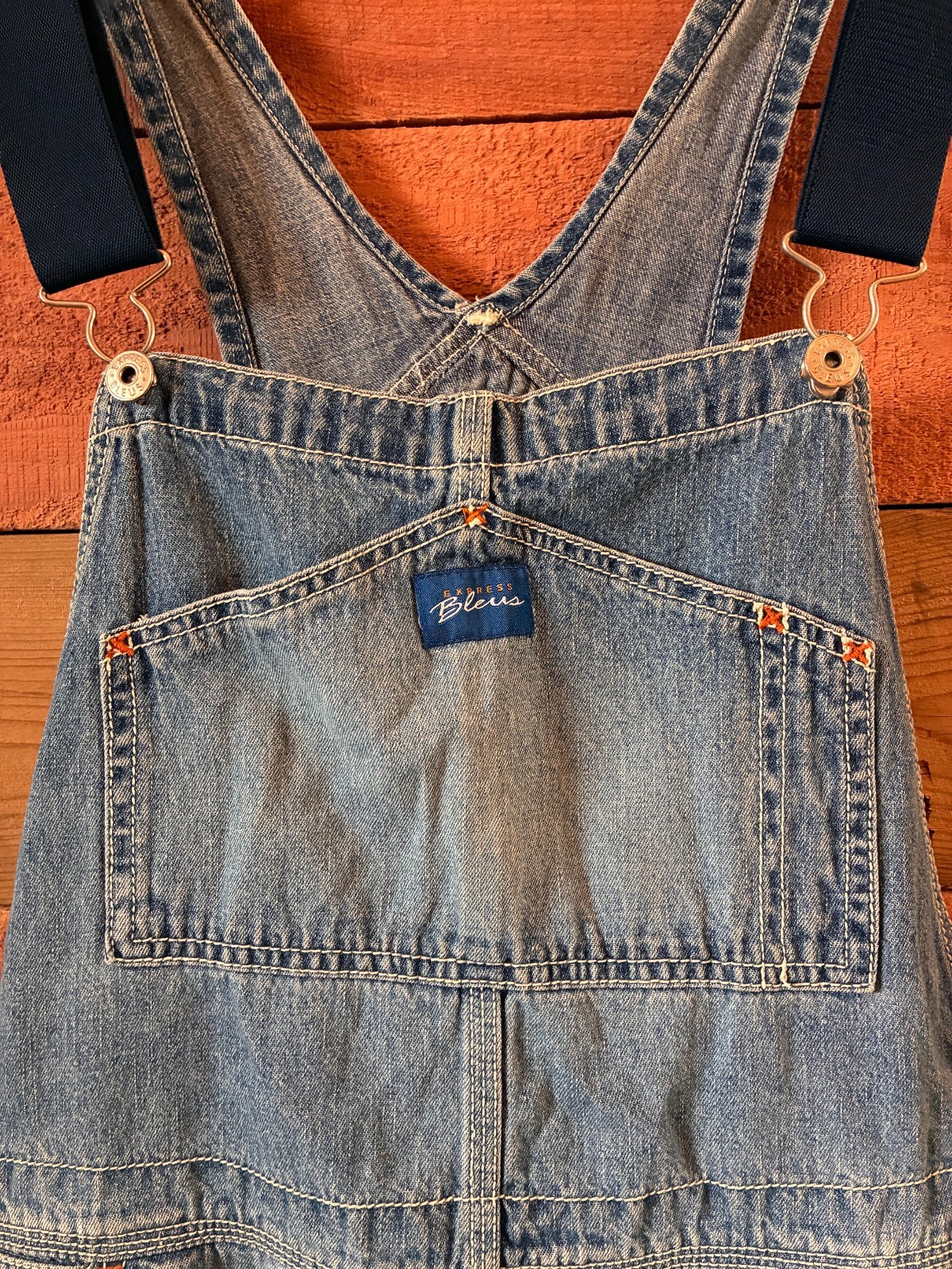 Vintage Express Bleus Denim Overall Shorts Carpenter Shortalls Made In Hong Kong