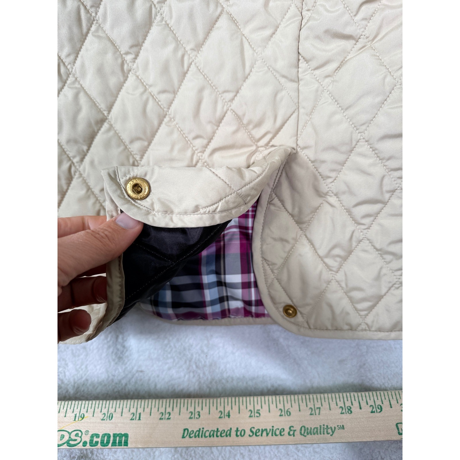 Lands End Jacket Womens Large 14-16 Tan Quilted Full Zip Outdoor Hiking Chore