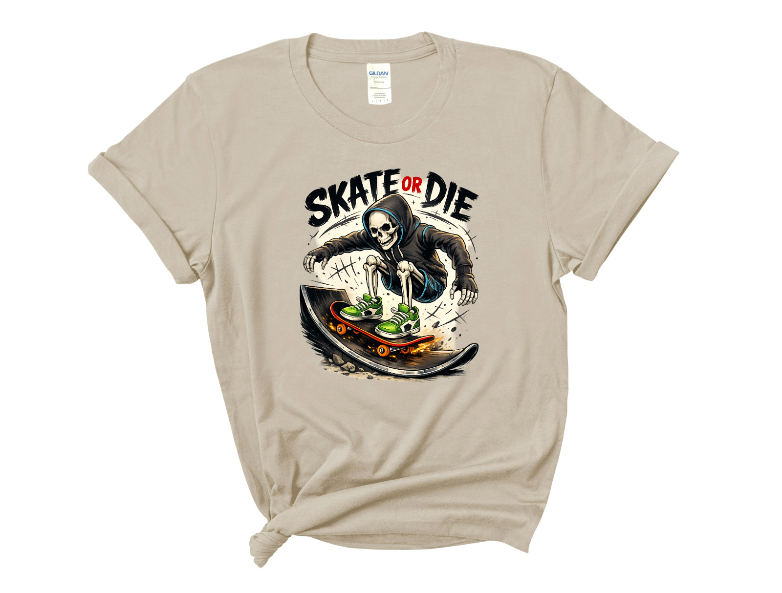 Skate Or Die Skeleton Skateboard T-Shirt Skater Graphic Tee Punk Streetwear