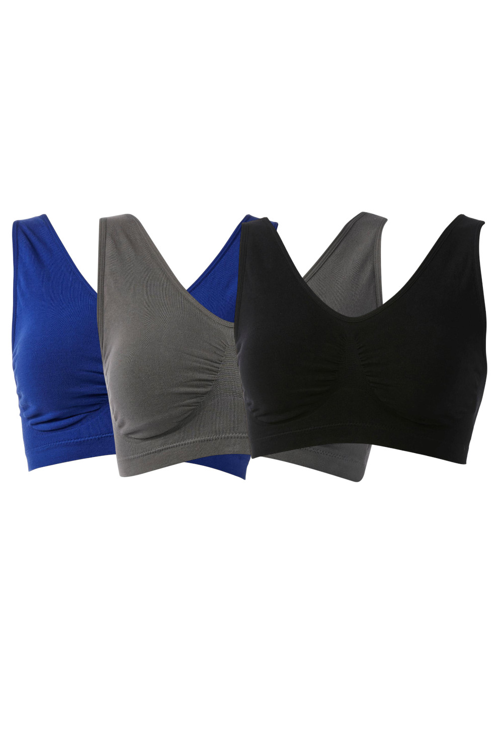 Rhonda Shear 3-pack Original Cotton-Blend Ahh Bra Gray/Navy/Black