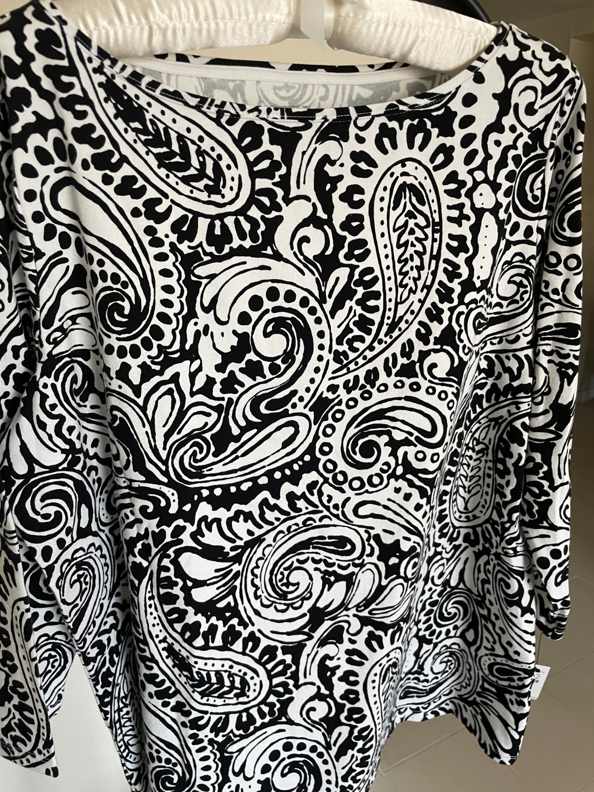 Talbots 1X Black and White Paisley Swirl 3/4 Sleeve Top NWT