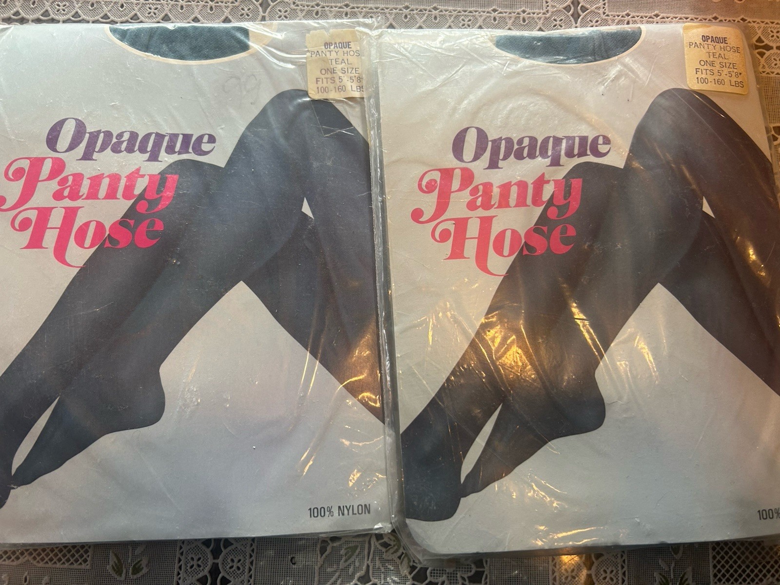Two Pair Vintage Opaque Pantyhose Teal NWT Nylon 5’-5’8” 100-160lbs