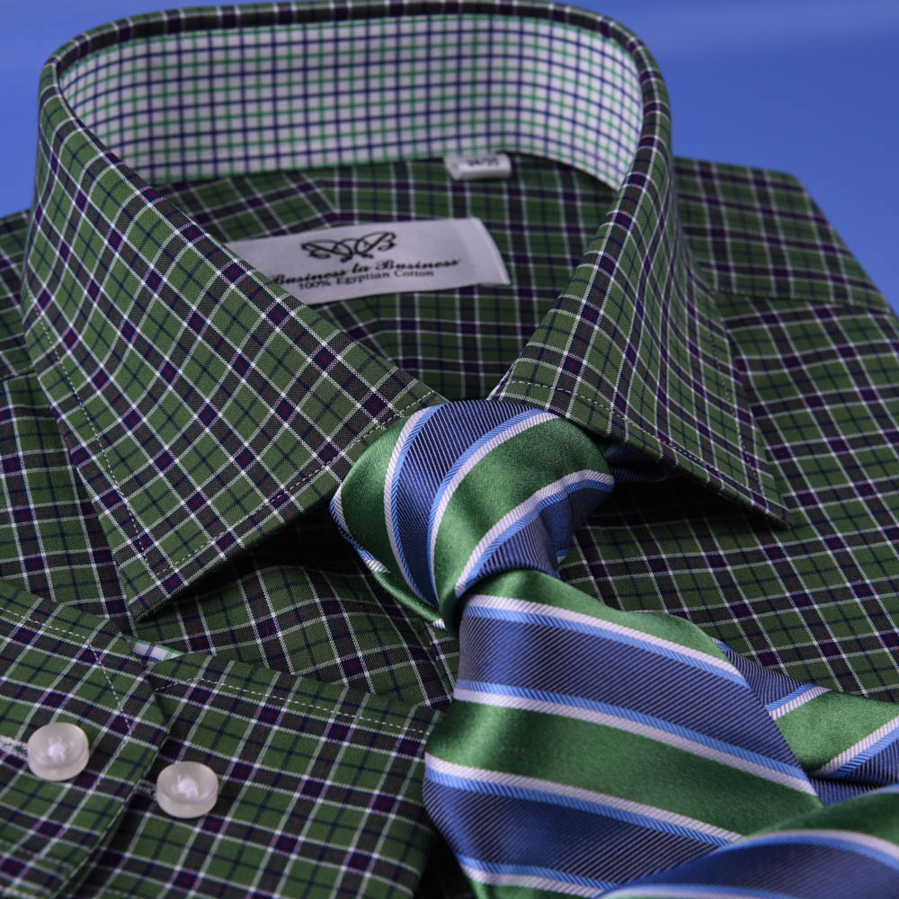 Dark Forest Green Checkered Dress Shirt Men’s Formal Business Sexy Polo Design