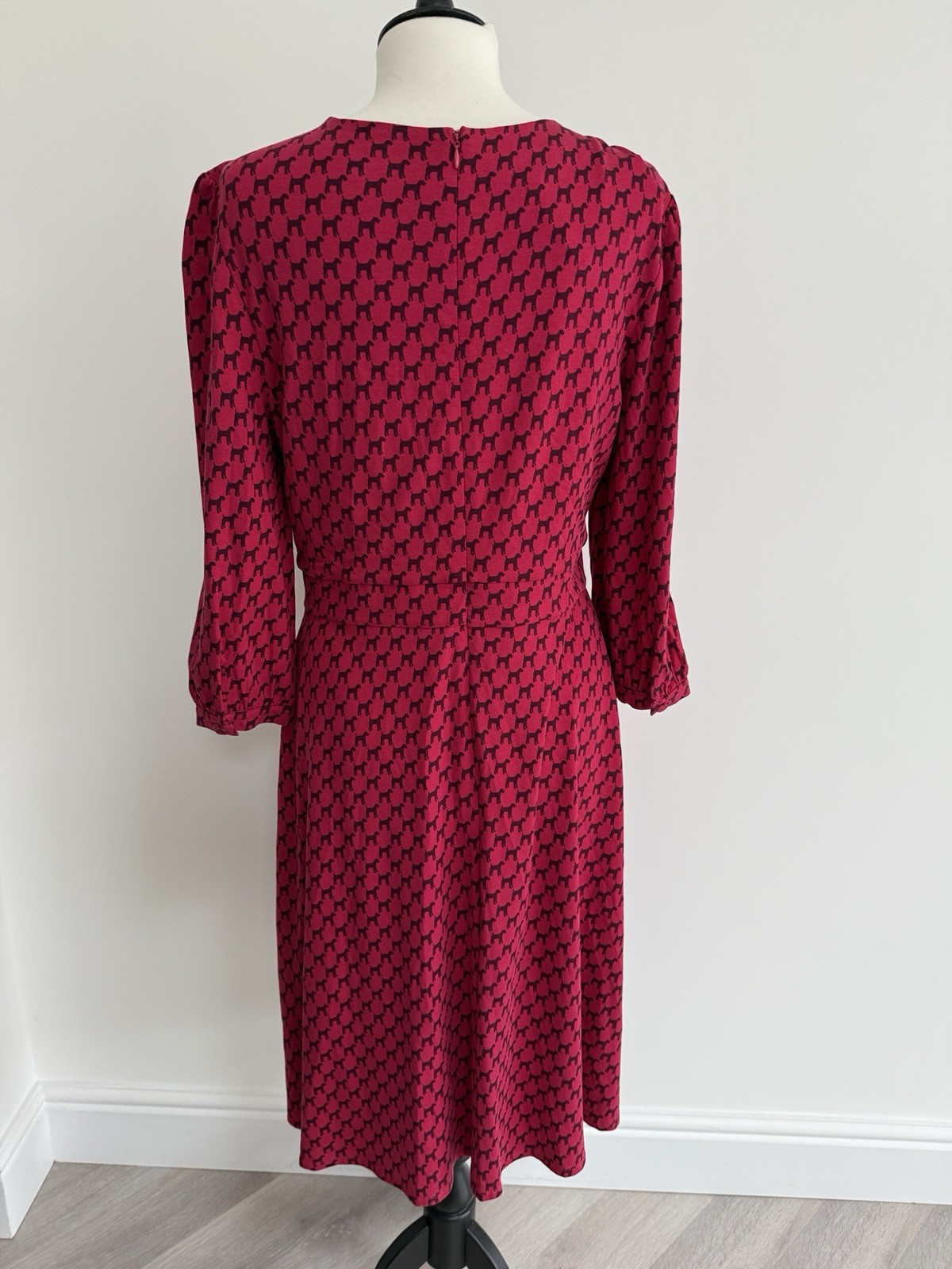 Hobbs Indi Jersey Dress in Berry Red/Black Dog Print UK14 RRP£89 NEW
