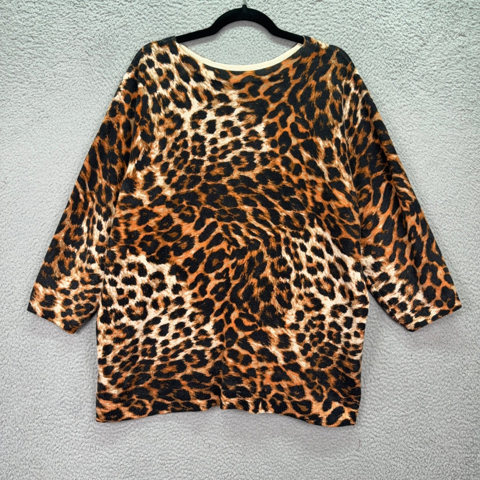 Talbots Sweater Womens 3X Brown Leopard Print Pure Cashmere Pullover