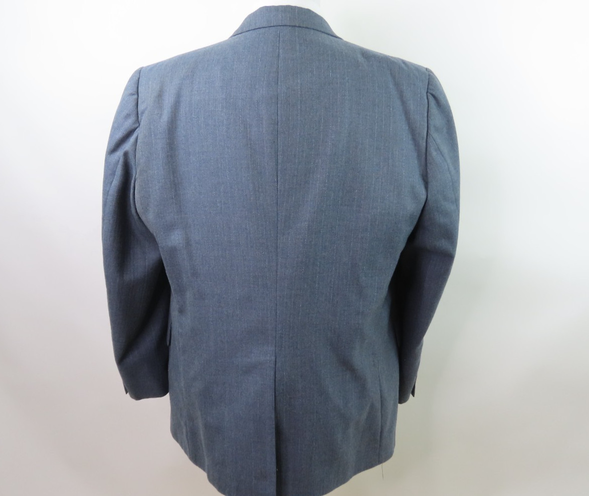 Vintage Three-Piece Mens Suit Gray Striped Wool Witty Brothers 43×28 48/50 R