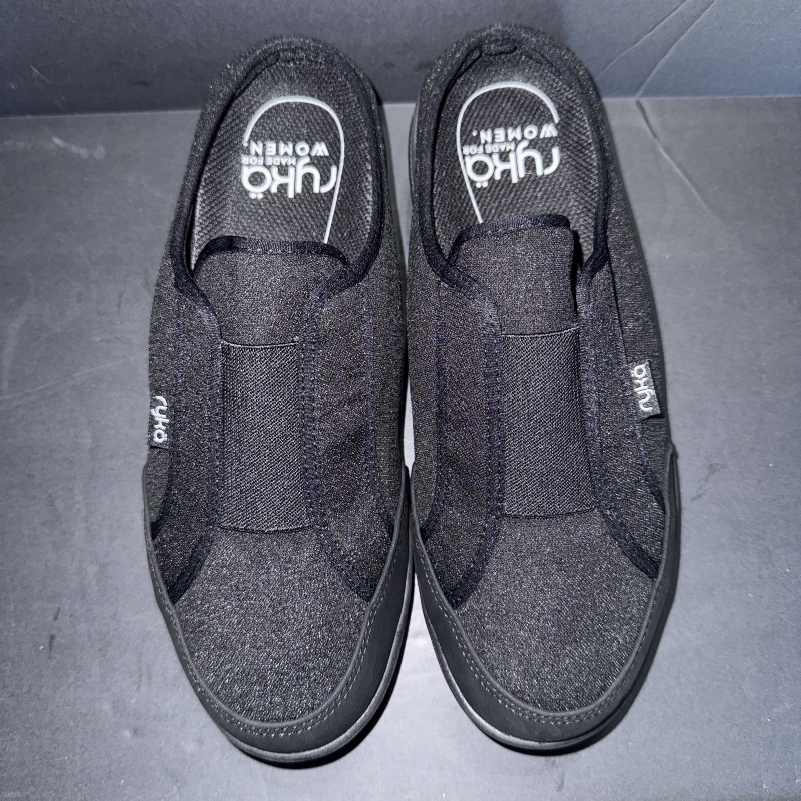 Ryka Lounge women’s 7.5 W Athletic Mules Black Slip On Comfort Sneaker Washable