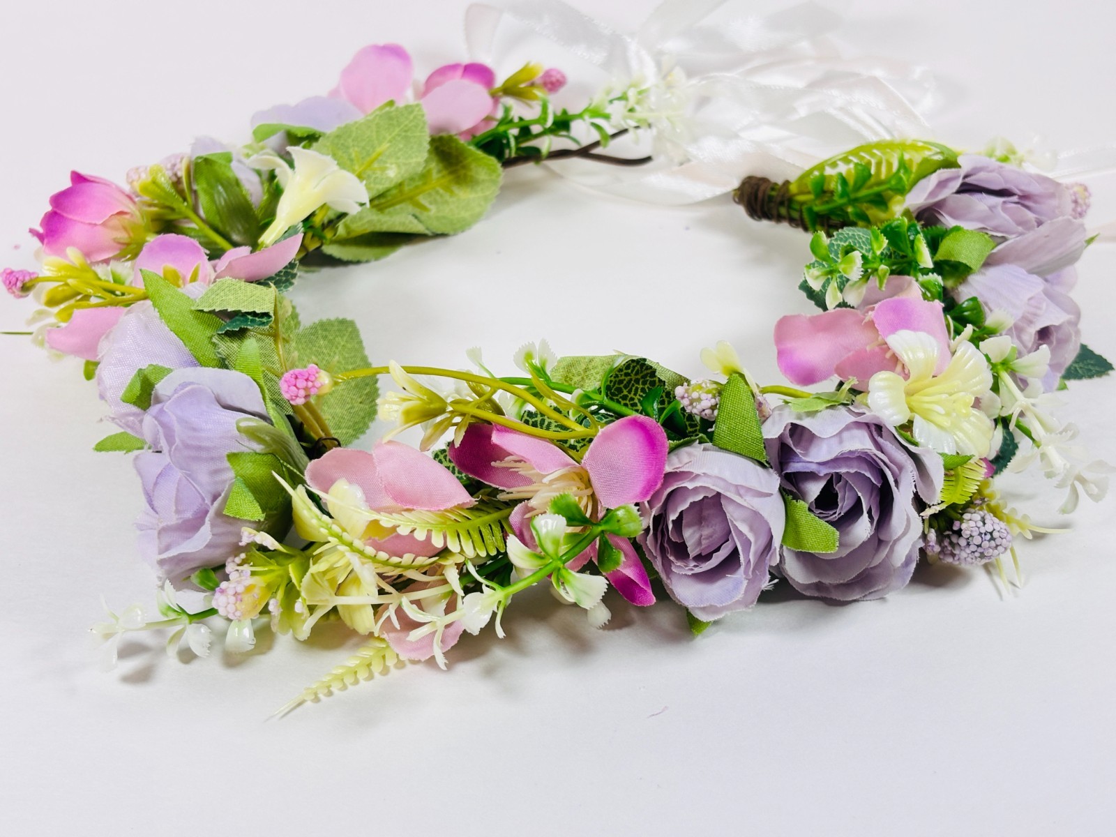 Pink Purple Flower Crown Wedding Quinceanera First Communion Boho Rose Head FH_F
