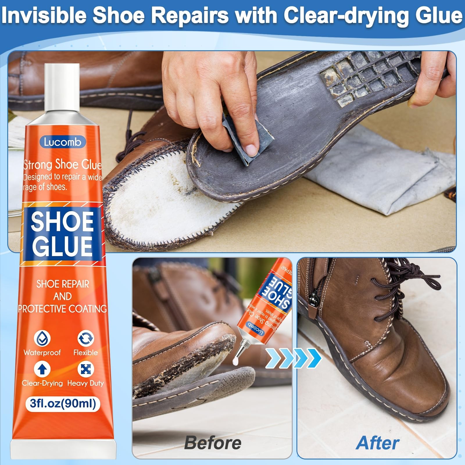Shoe Glue Soles Repair| 180 ML Heavy Duty 180 + 8 Tools, Clear