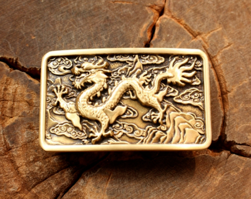 3.8 cm Fashion Men’s Luxury Pure Brass Zodiac Dragon Leather Belt Buckle Width