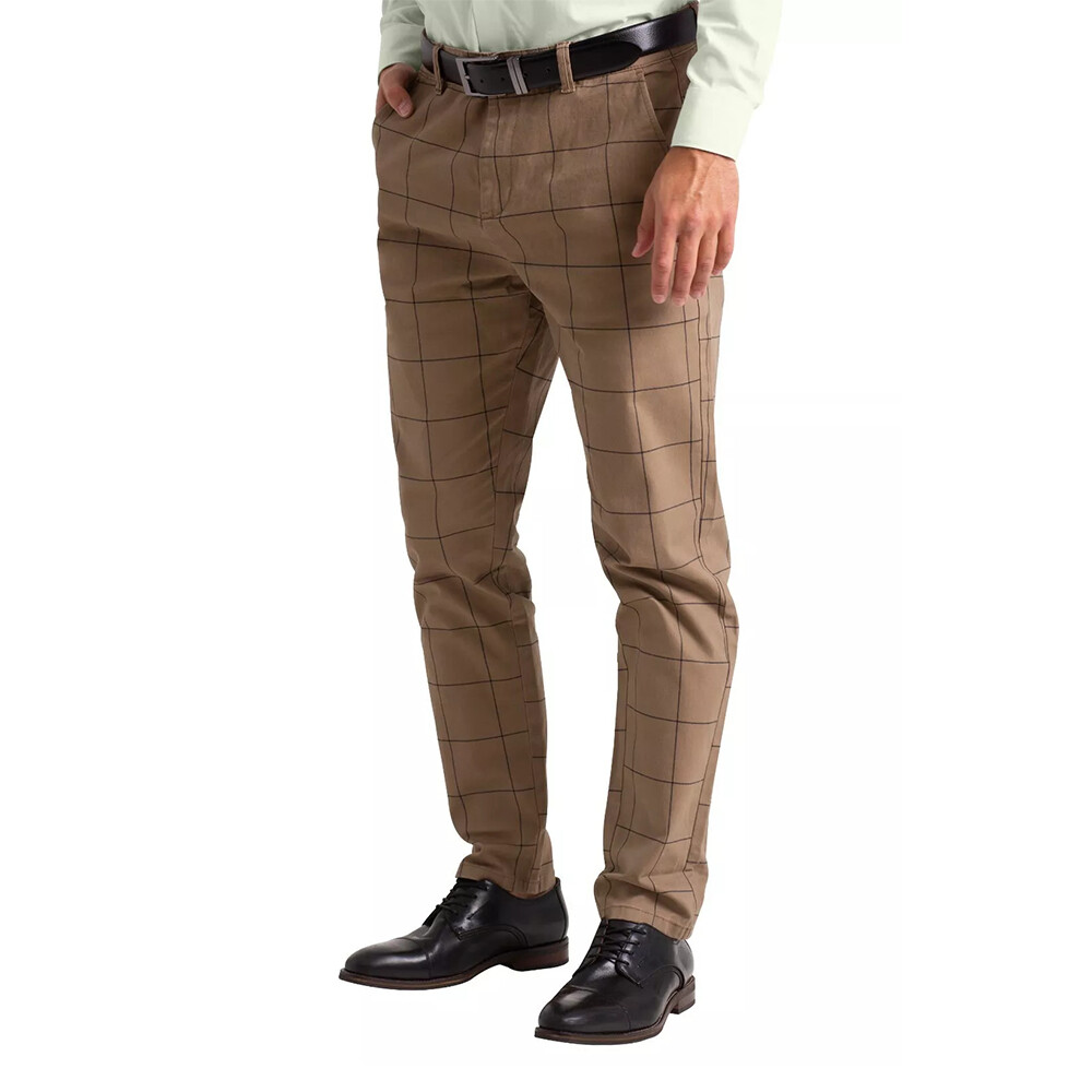 Mens Slim Fit Check Cotton Formal Smart Office Work Pants Professional Style