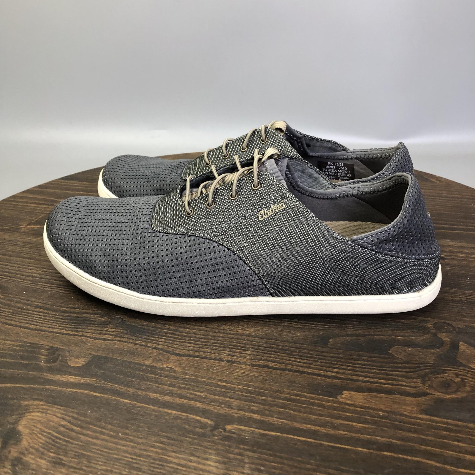 OluKai Nohea Moku Shoes Mens Size 12 Gray Mesh Lace Up Casual Boat Shoes Comfort